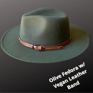 Ladies’ Wide Brim Fedora with Vegan Leather Buckle Band